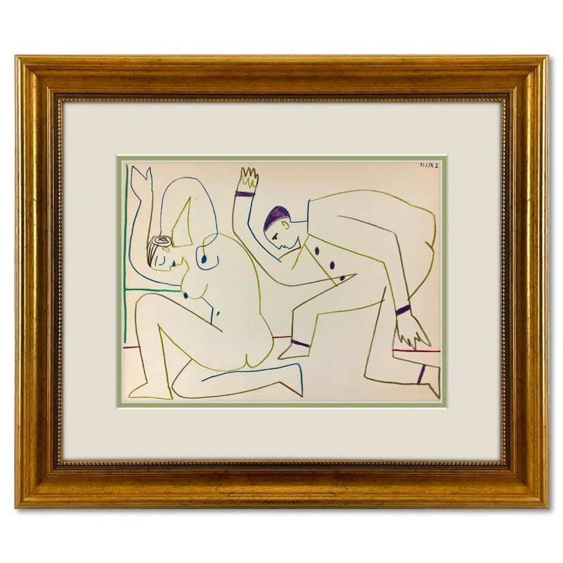 Pablo Picasso (1881-1973), "La Comedie Humaine 31.1.54-II" Framed Vintage Lithograph on Paper with (1 of 2)