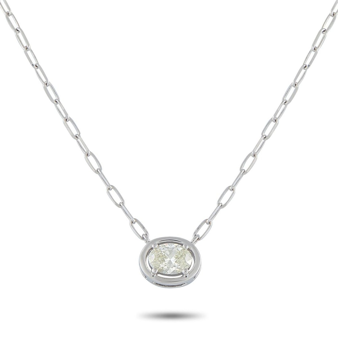 18K WHITE GOLD 0.93CT DIAMOND SOLITAIRE NECKLACE: A modern solitaire necklace offering beauty that's effortless, balanced, and enduring. At the center of this necklace sits a 0.93-carat round diamond, secured by four slim prongs in 18K white gold. A
