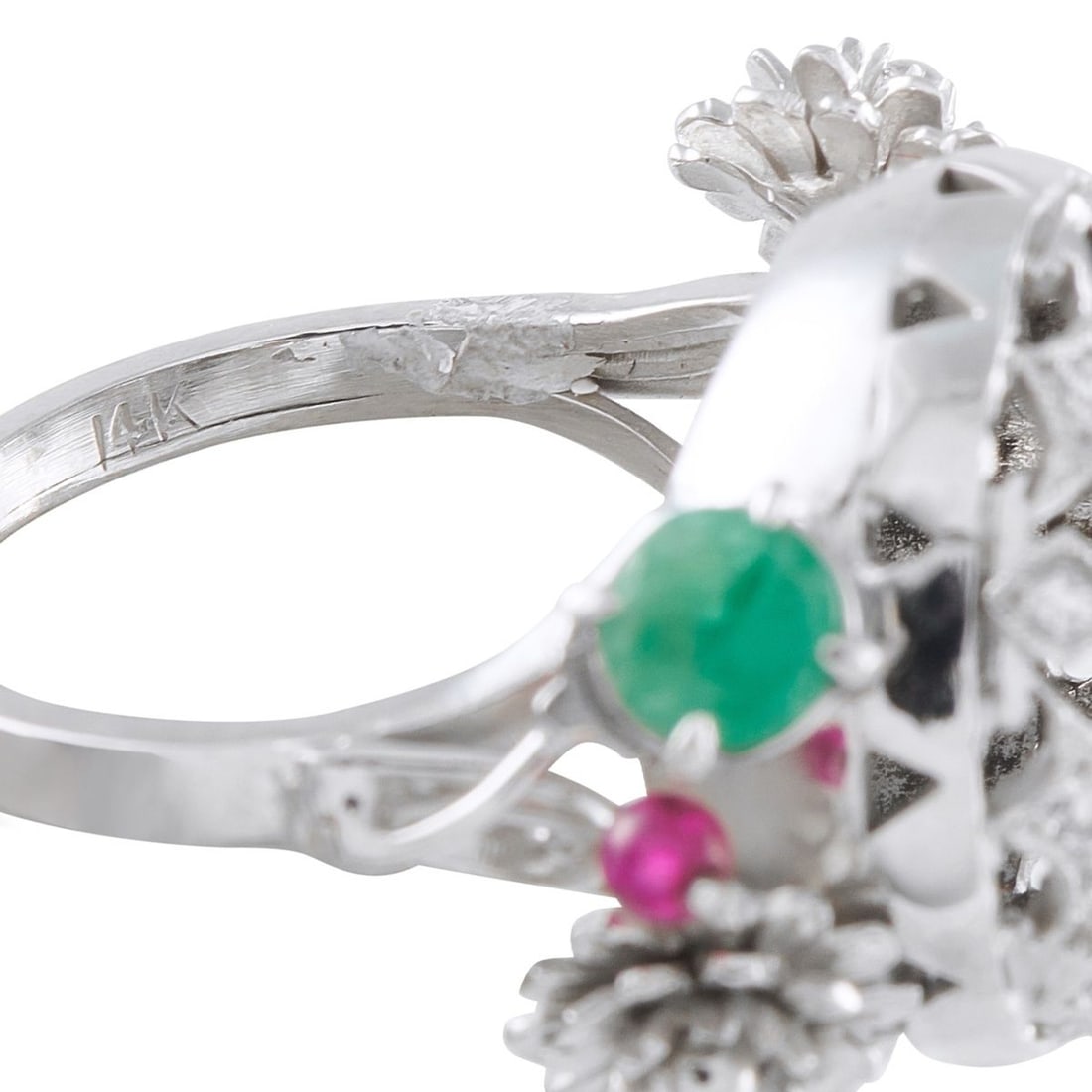 14K WHITE GOLD 0.45CT DIAMOND, RUBY, SAPPHIRE, AND EMERALD RING - 4
