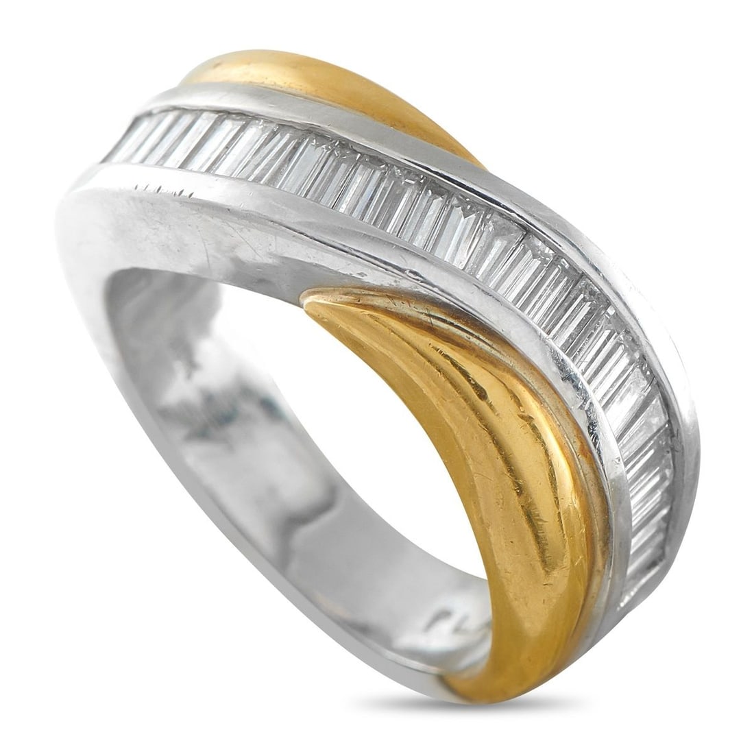 PLATINUM AND 18K YELLOW GOLD 1.0CT DIAMOND RING: A two-toned design adds dimension and visual impact to this elegant, understated ring. At the center, Diamonds with a total weight of 1.0 carats make a sparkling statement. Crafted from a combination