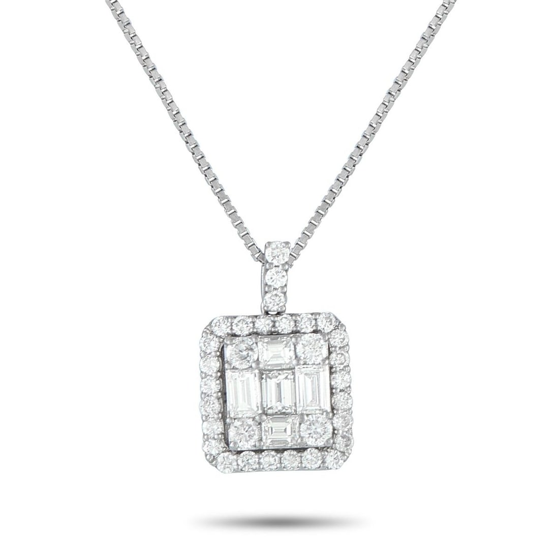 PLATINUM 1.10CT DIAMOND SQUARE PENDANT NECKLACE (1 of 4)