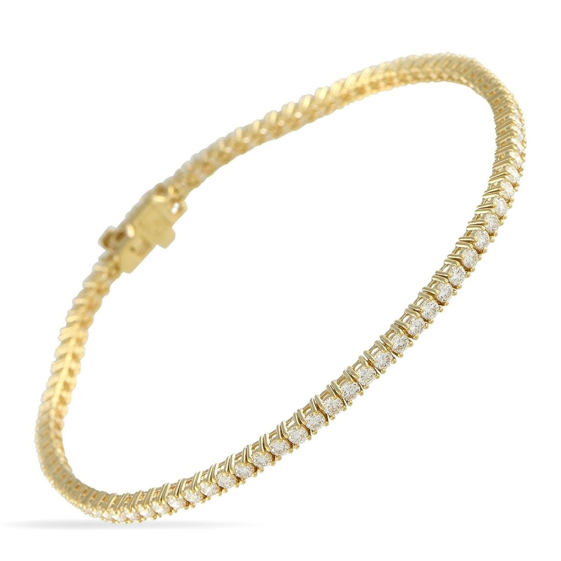 14K YELLOW GOLD 2.35CT LAB-GROWN DIAMOND BRACELET: Whether worn alone or paired with other pieces, this tennis bracelet finishes any look with style. The 7.25-inch-long series of 85 lab-grown diamonds features stones of EF color and VVS2VS1 clarity, g