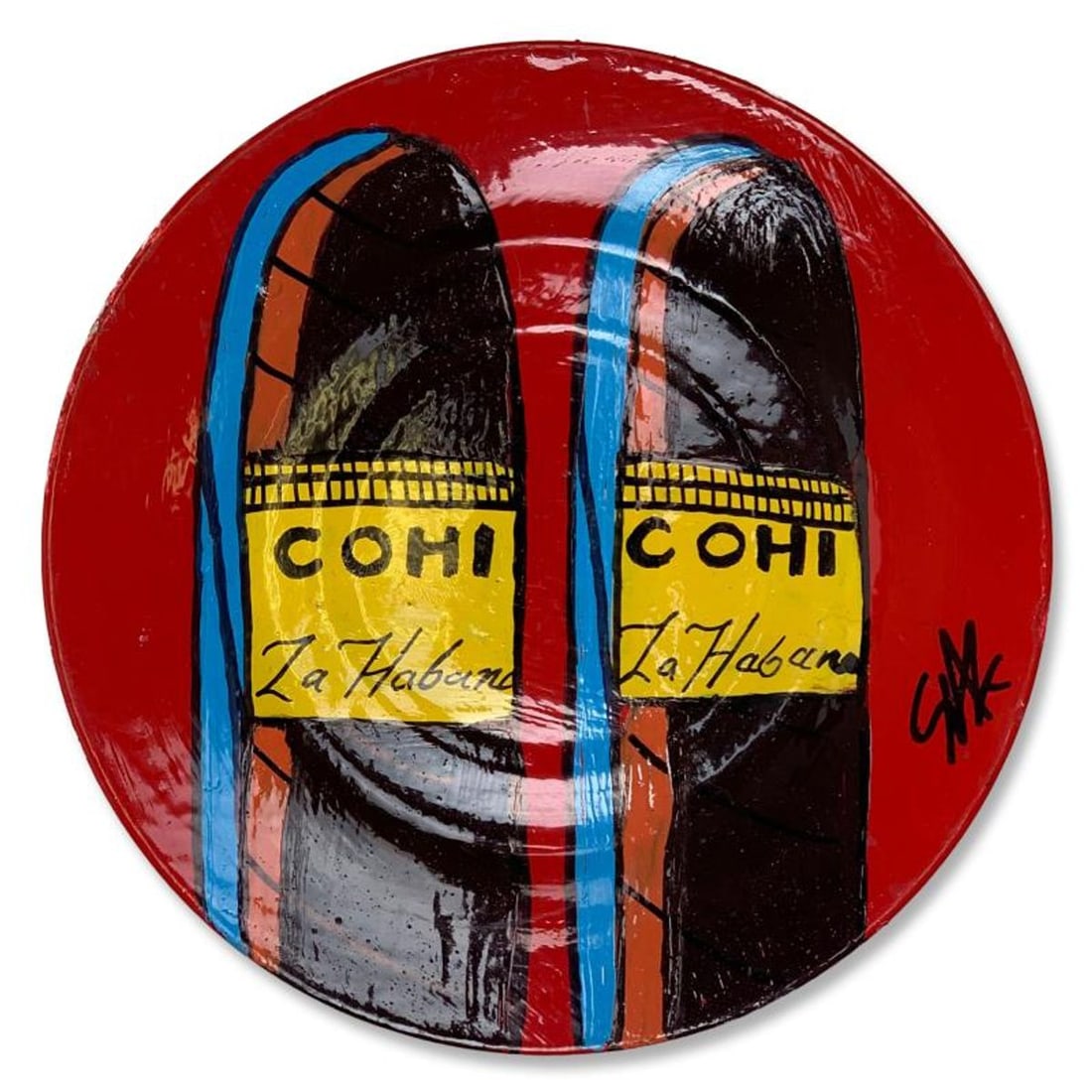 Steve Kaufman (1960-2010), "COHIBA" Hand Painted Plate, Hand Signed with Letter of Authenticity. (1 of 3)