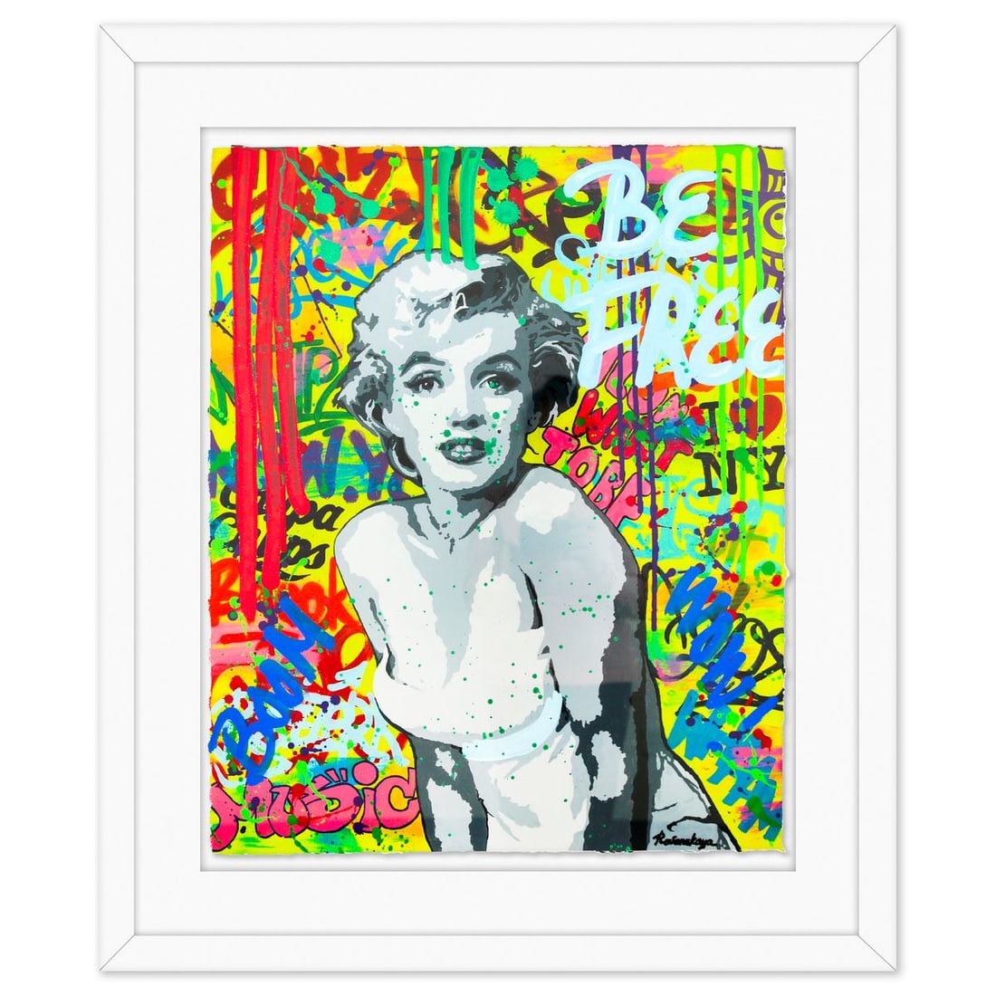Nastya Rovenskaya- Original Mixed Media on Deckle Edge Paper "OOPS": Artist: Nastya Rovenskaya. Medium: Original Mixed Media on Deckle Edge Paper. Title: OOPS. Size: 30" x 24". Measures approx. 40" x 34" (framed). Signature: Hand Signed. Certificate of Authenticity: