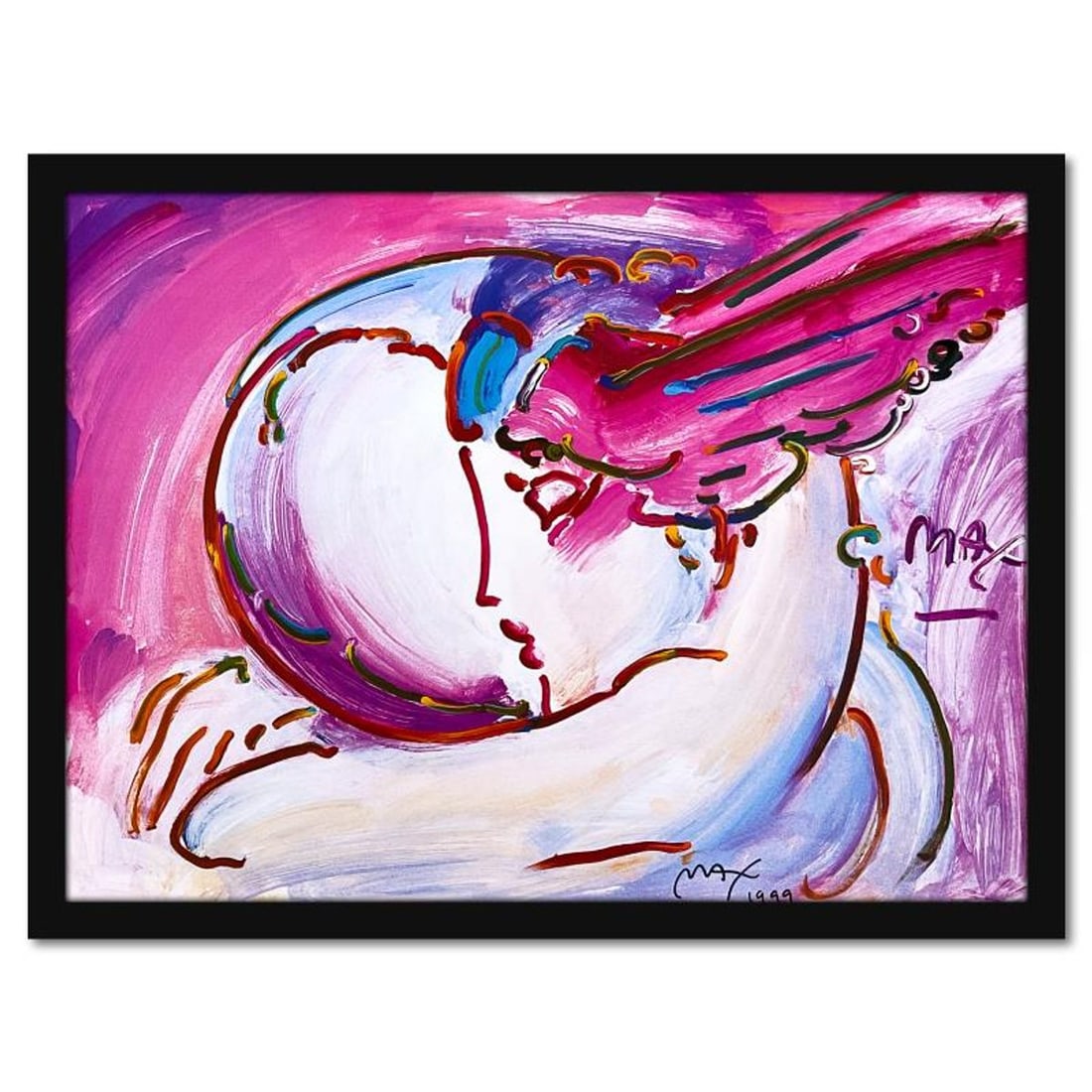 Peter Max, "I Love World" Framed Hand Signed Offset Lithograph with Letter of Authenticity. (1 of 2)