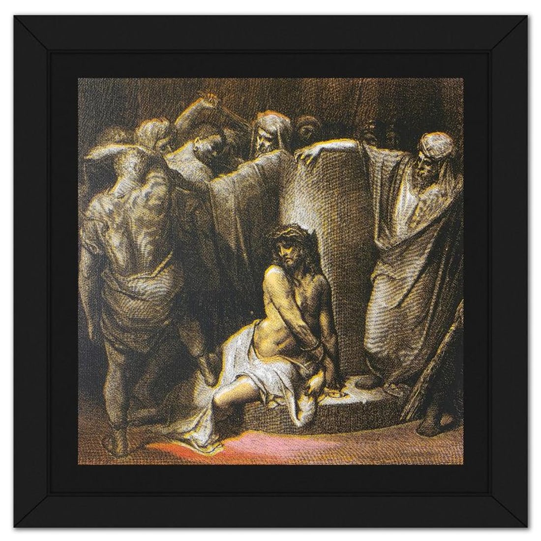 Steve Kaufman (1960-2010), "Jesus in Thorns" Framed Hand Embellished Limited Edition Silscreen,: Jesus in Thorns is a hand embellished limited edition silkscreen on canvas by Andy Warhol protege, Steve Kaufman (1960-2010), numbered AP 24/50 inverso and hand signed by the artist. This piece comes 