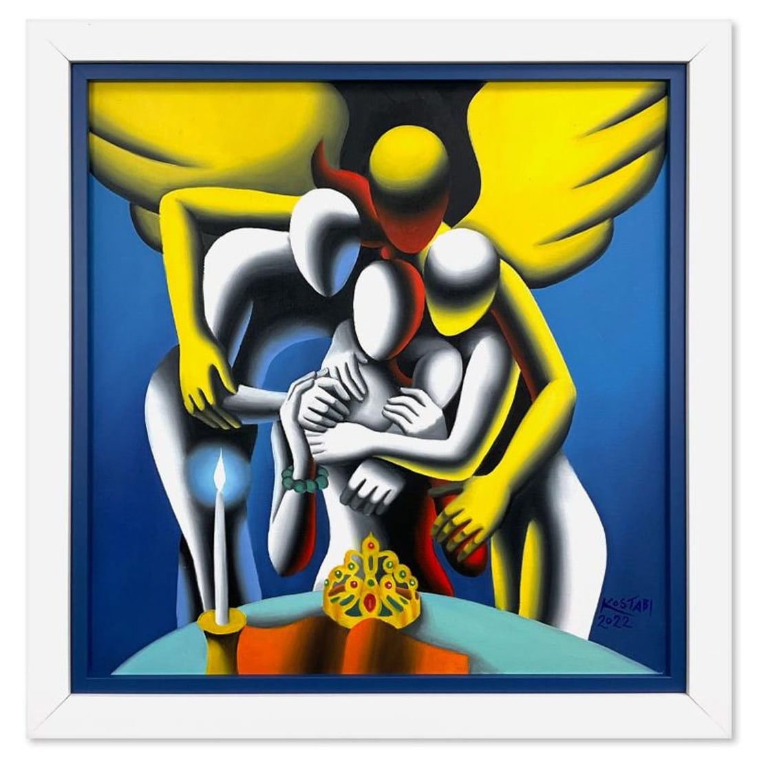 Mark Kostabi, "Divine Royalty" Framed Original Oil Painting on Canvas, Hand Signed with Letter of: Divine Royalty is an original oil painting on canvas by Mark Kostabi, hand signed by the artist. This piece comes framed. Includes Letter of Authenticity. Measures approx. 25.5" x 26" (frame), 21" x 2