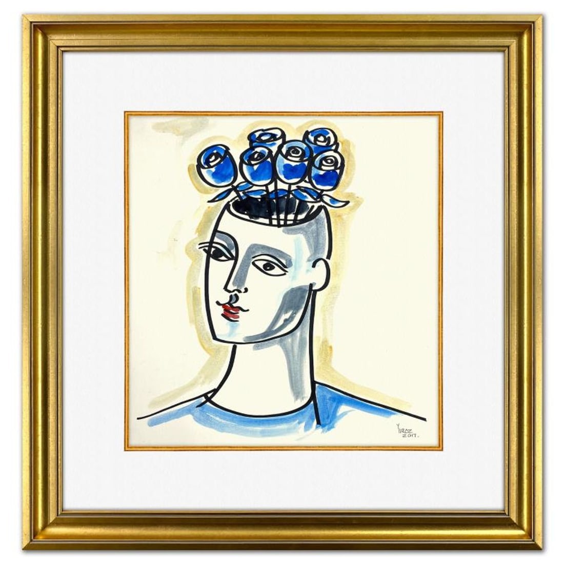 Yuroz, Framed Original Painting, Hand Signed with Letter of Authenticity.: This is an original painting on paper by Yuroz, hand signed by the artist. This piece comes custom framed on linen. Includes Letter of Authenticity. Measures approx. 27.5" x 25.5" (frame), 17.5" x 15.