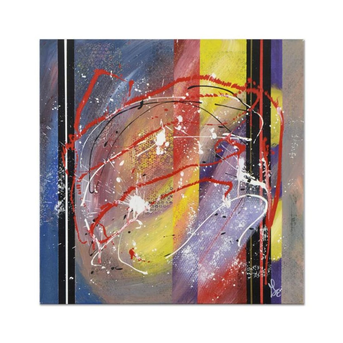 George Marlowe, "Verticals" Hand Signed Original Acrylic Painting on Canvas with Letter of: Verticals is a hand signed original acrylic painting on canvas by George Marlowe. This piece comes gallery wrapped and includes a letter of Authenticity. Measures approximately 30" x 30".