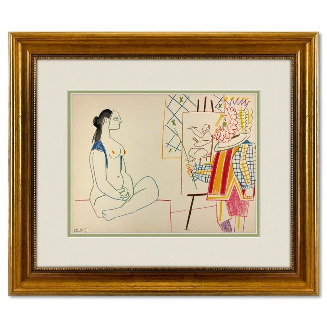 Pablo Picasso (1881-1973), "La Comedie Humaine 3.2.54-II" Framed Vintage Lithograph on Paper with (1 of 2)
