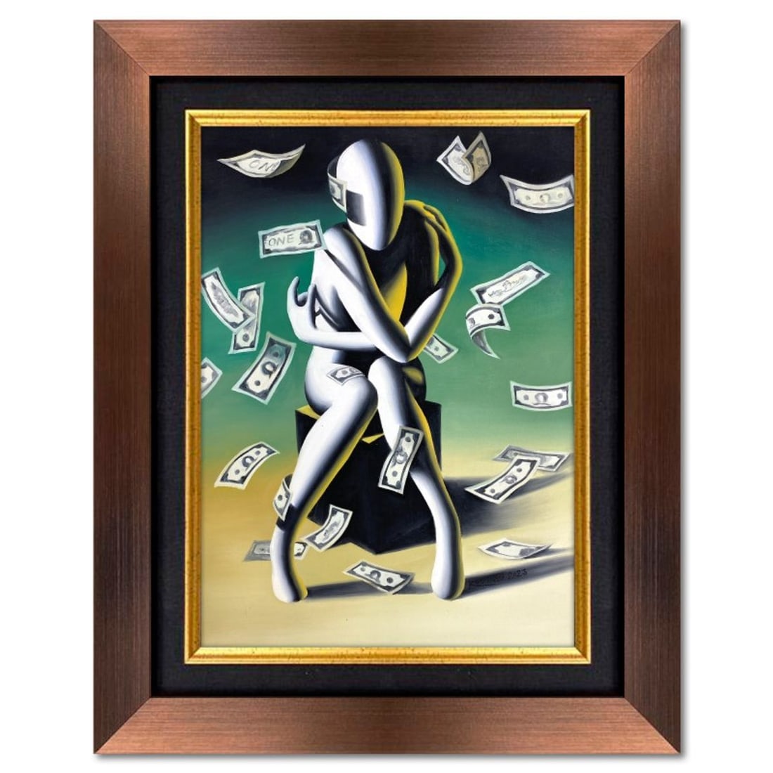 Mark Kostabi, "The Price of Prosperity" Framed Original Oil Painting on Canvas, Hand Signed with COA (1 of 3)