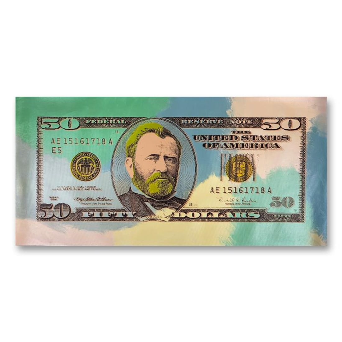 Steve Kaufman (1960-2010), "50 Dollar Bill" Hand Signed Limited Edition Hand Pulled Silkscreen Mixed (1 of 2)
