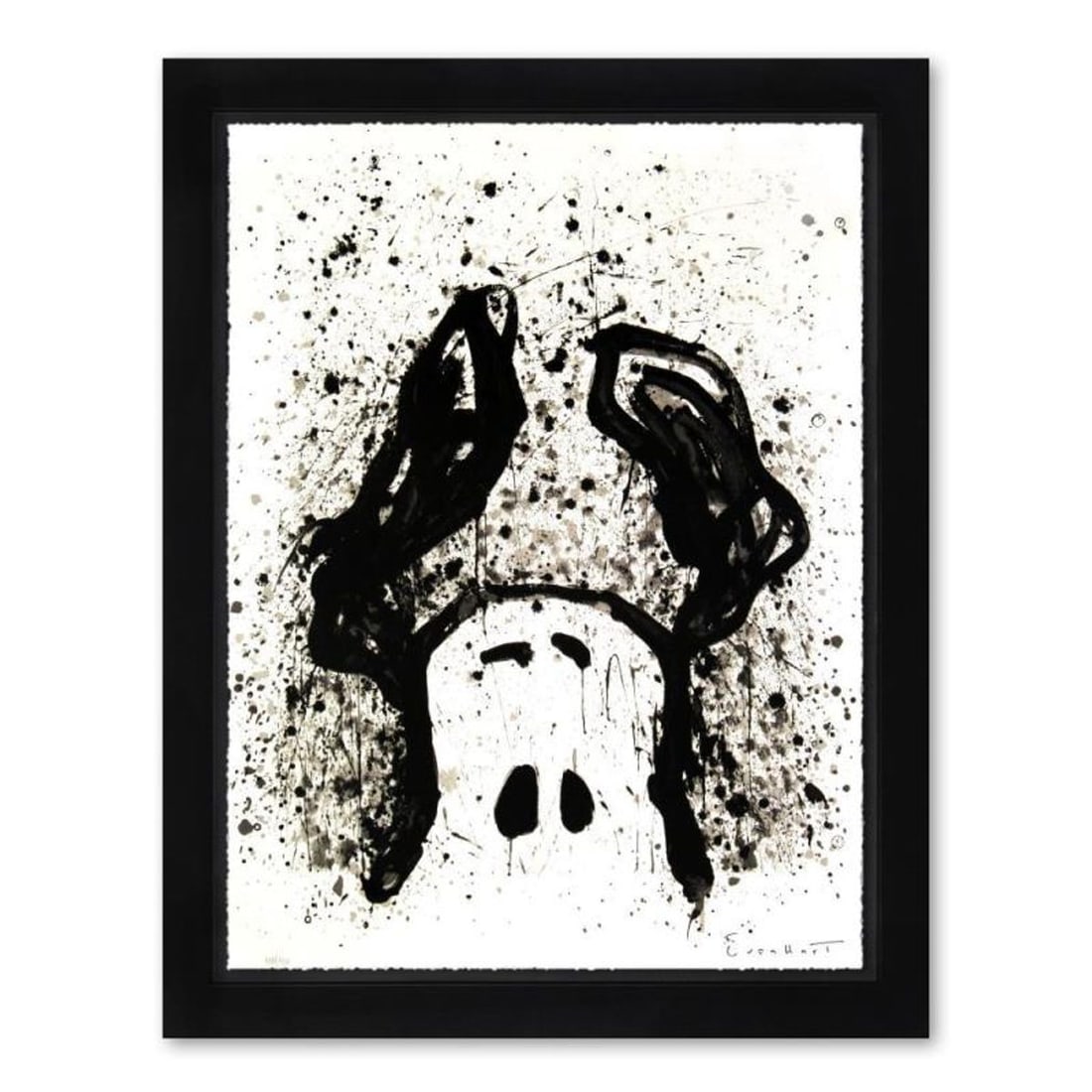 Tom Everhart, "Watchdog 12 O'Clock" Framed Limited Edition Hand Pulled Original Lithograph. Hand: Watchdog 12 O'Clock is a limited edition hand pulled original lithograph on museum quality deckle-edge paper by Tom Everhart. The piece is numbered, and hand signed by the artist. This is one of the