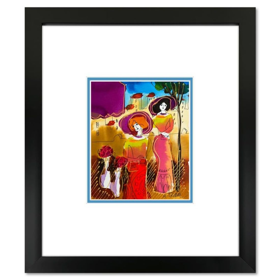Moshe Leider, Framed Original Mixed Media Watercolor Painting, Hand Signed with Letter of (1 of 2)