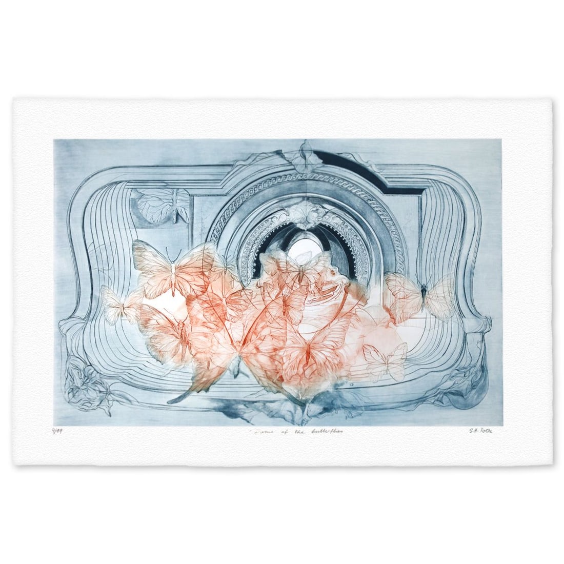 G.H Rothe- Mezzotint Etching "Dome of the Butterflies": Artist: G.H Rothe. Medium: Mezzotint Etching. Title: Dome of the Butterflies. Size: 30" x 42". Reference#: 80586.