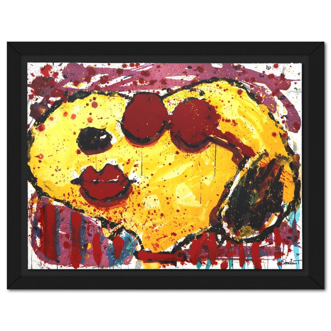 Tom Everhart- Hand Pulled Original Lithograph "Very Cool Dog Lips in Brentwood": Artist: Tom Everhart. Medium: Hand Pulled Original Lithograph. Title: Very Cool Dog Lips in Brentwood. Size: 22" x 30". Measures approx. 27" x 35" (framed). Signature: Hand signed and numbered.