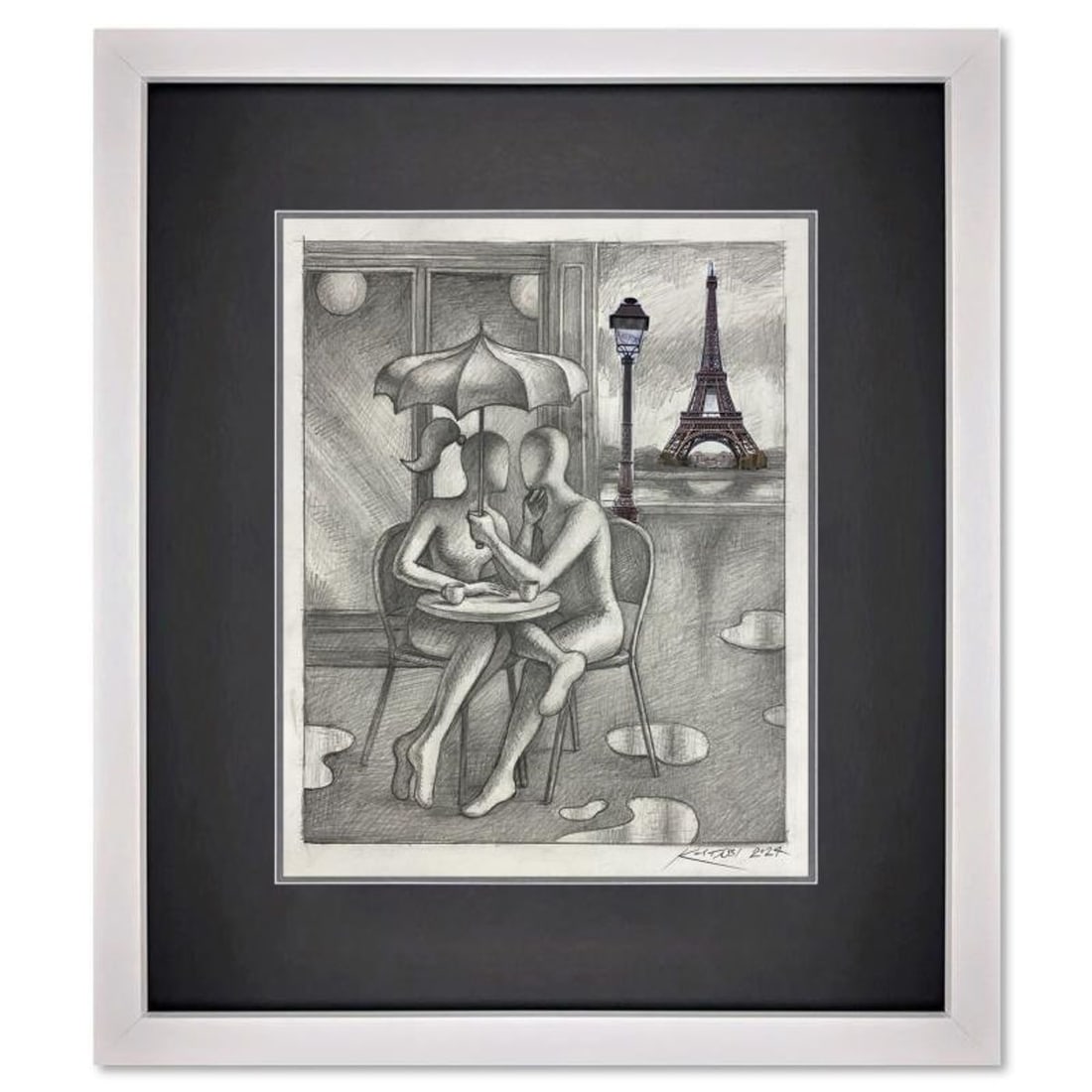 Mark Kostabi, "That Magic Moment" Framed Original Mixed Media Drawing on Paper, Hand Signed with (1 of 2)