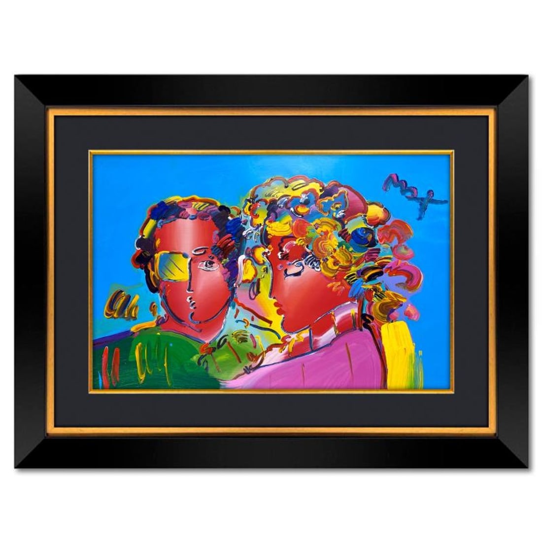 Peter Max, "Zero in Love" Framed One-of-a-Kind Mixed Media, Hand Signed with Registration Number: Zero in Love is a one-of-a-kind mixed media on paper, hand signed by Peter Max. The piece comes custom framed with a backside cutout to display Peter Max Studio registration number 274920 certifying a