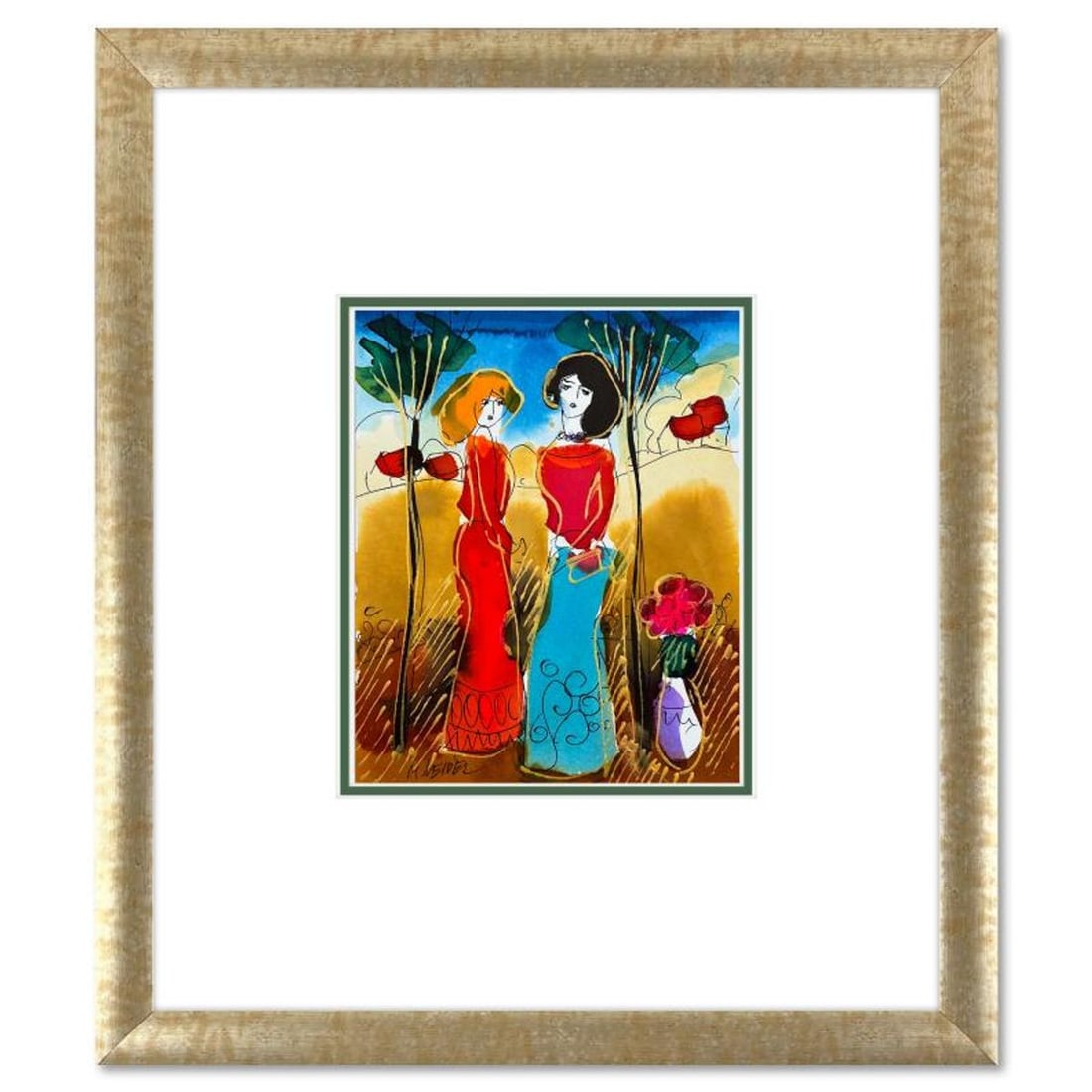 Moshe Leider, Framed Original Mixed Media Watercolor Painting, Hand Signed with Letter of (1 of 2)
