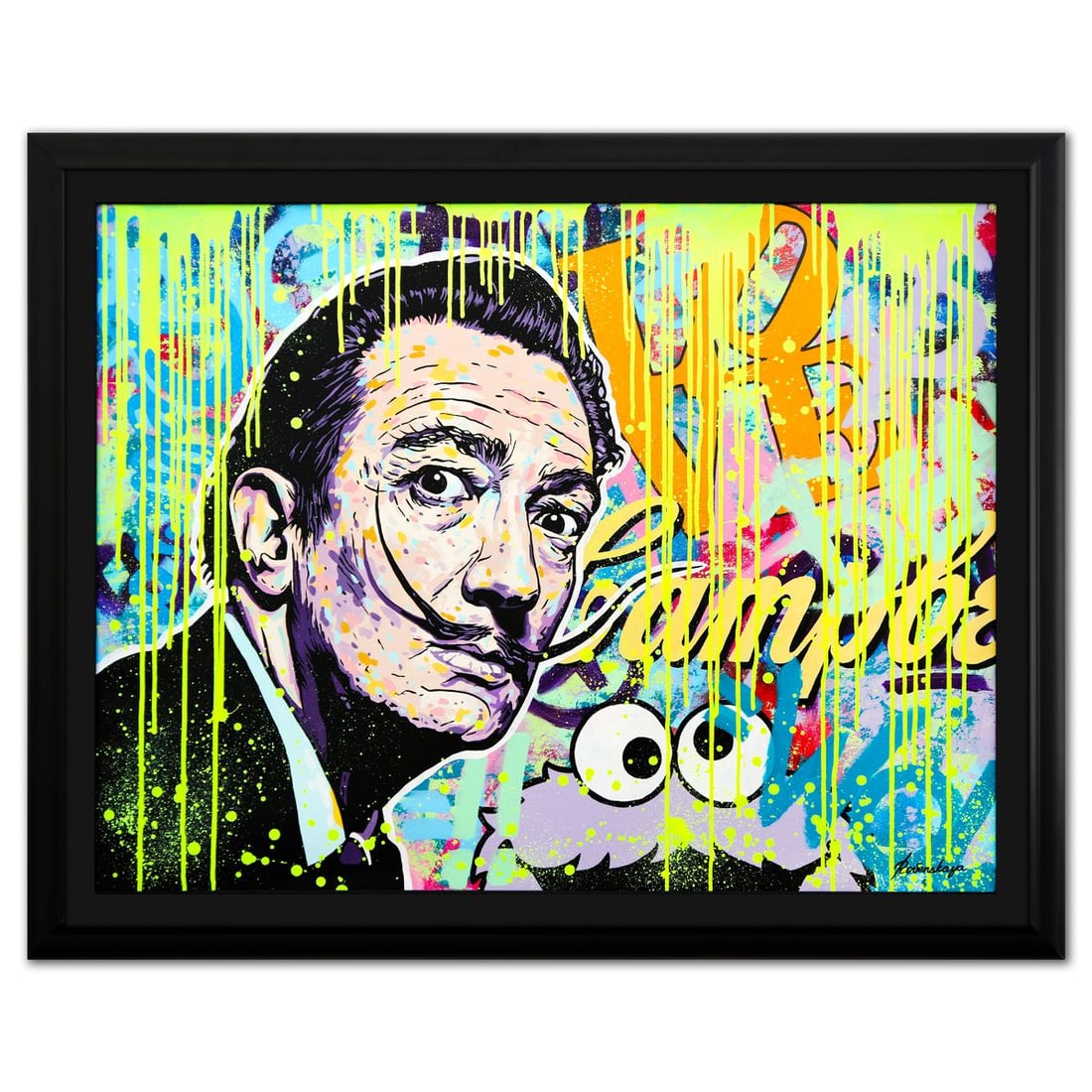 Nastya Rovenskaya- Original Oil on Canvas "Dali Pop Fusion": Artist: Nastya Rovenskaya. Medium: Original Oil on Canvas. Title: Dali Pop Fusion. Size: 30" x 40". Measures approx. 36" x 45" (framed). Signature: Hand Signed. Certificate of Authenticity: Is include
