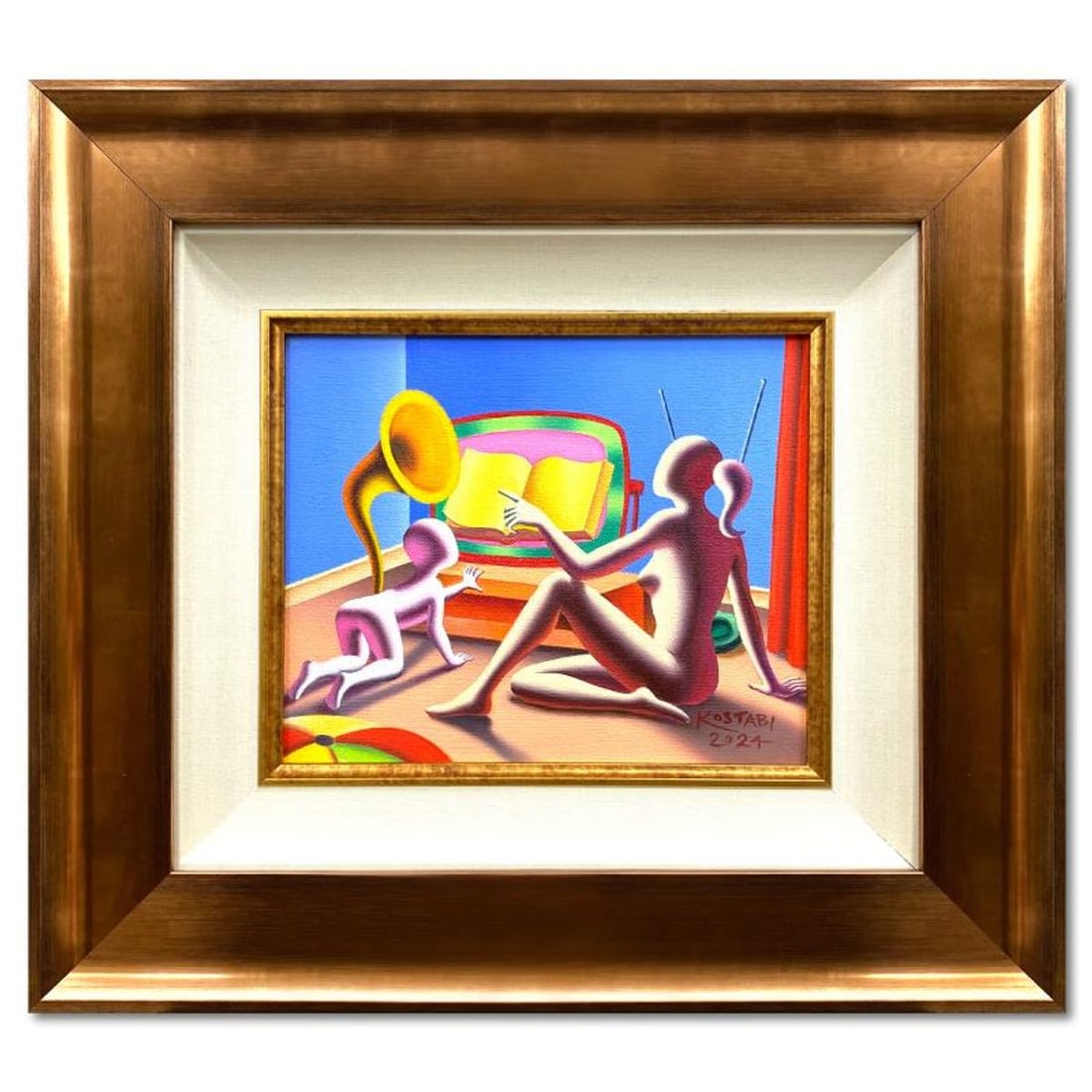 Mark Kostabi, "The Sound of Wisdom" Framed Original Oil Painting on Canvas, Hand Signed with Letter: The Sound of Wisdom is an original oil painting on canvas by Mark Kostabi, hand signed by the artist. This piece comes framed. Includes Certificate of Authenticity. Measures approx. 19" x 21" (frame),