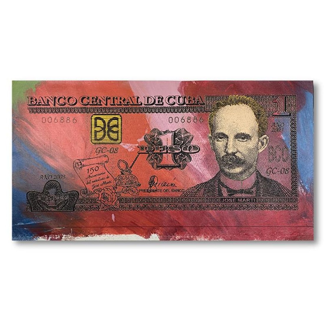 Steve Kaufman (1960-2010), "Cuban Money" Hand Signed and Numbered Limited Edition Hand Pulled: Cuban Money is a limited edition hand pulled silkscreen mixed media on canvas by Andy Warhol protege Steve Kaufman (1960-2010). This piece is numbered and 26/50 and hand signed inverso. Includes lette