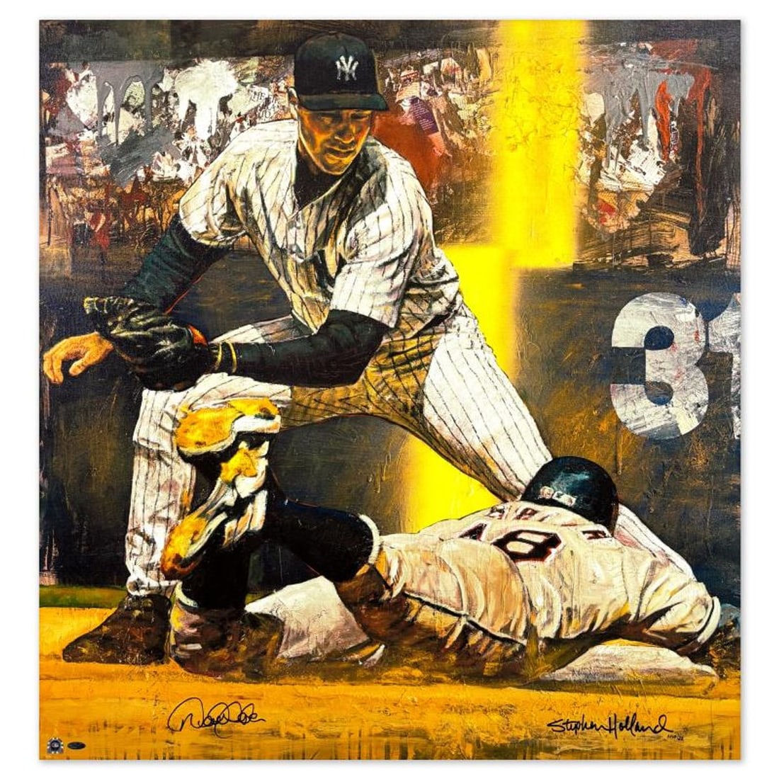Stephen Holland, "Derek Jeter Making the Tag" Hand Enhanced Limited Edition on Canvas, AP Numbered (1 of 4)
