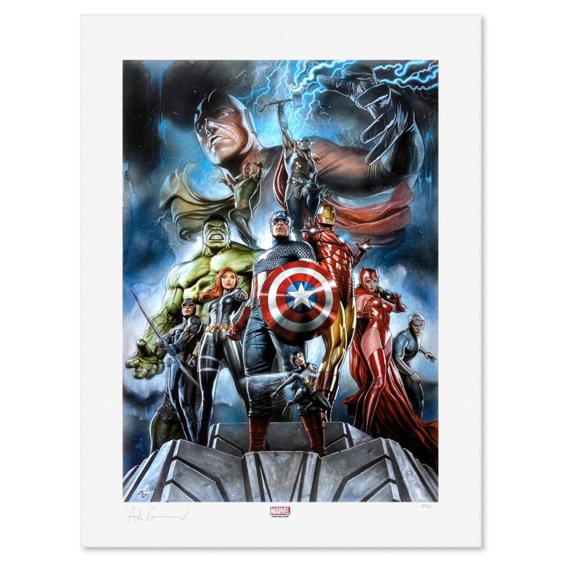 Marvel Comics & Adi Granov, "The Avengers Earths Mightiest Heroes" Limited Edition, PP Numbered 3/4: The Avengers Earths Mightiest Heroes is a limited edition giclee on paper from Marvel Comics and Adi Granov, PP numbered 3/4 and bearing the authorized signature of the artist. Includes Letter of