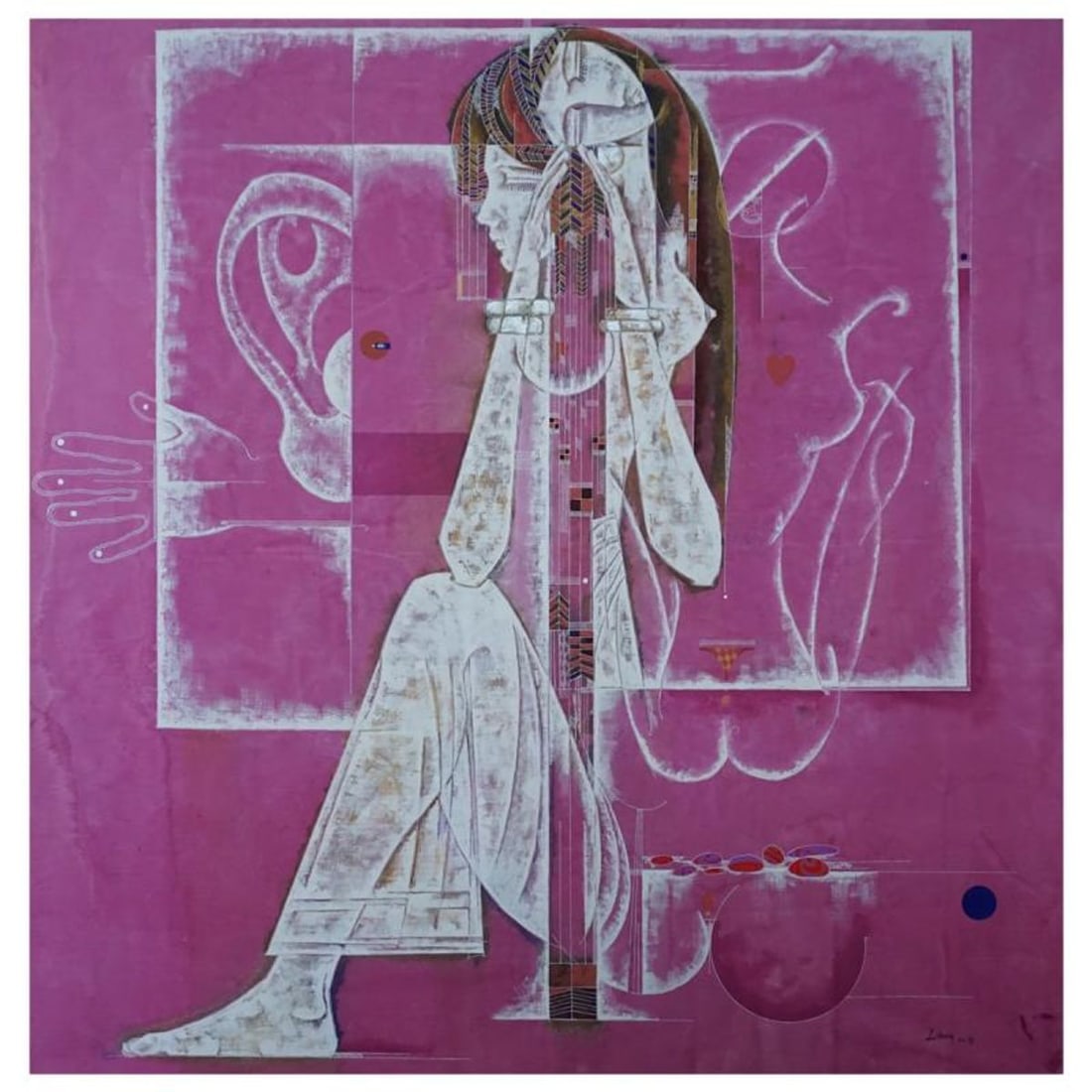 Lu Hong, "Narcissus and Echo" Original Mixed Media Painting, Hand Signed and with Letter of (1 of 1)