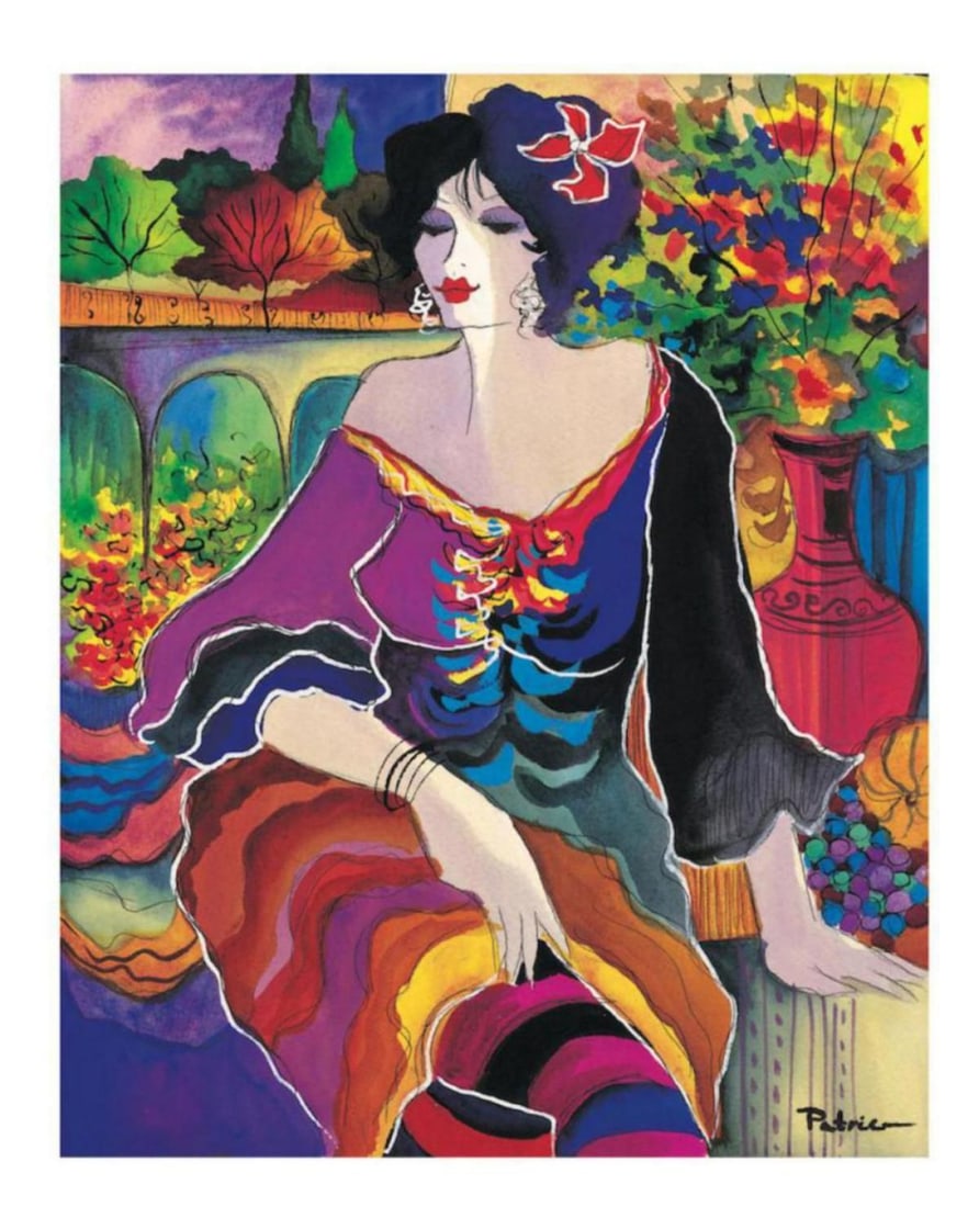 Patricia Govezensky- Original Giclee on Canvas "Flower Shop": Artist: Patricia Govezensky. Medium: Original Giclee on Canvas. Title: Flower Shop. Size: 10" x 8". Signature: Hand Signed by the Artist. Certificate of Authenticity: From the publisher. Reference#: 2