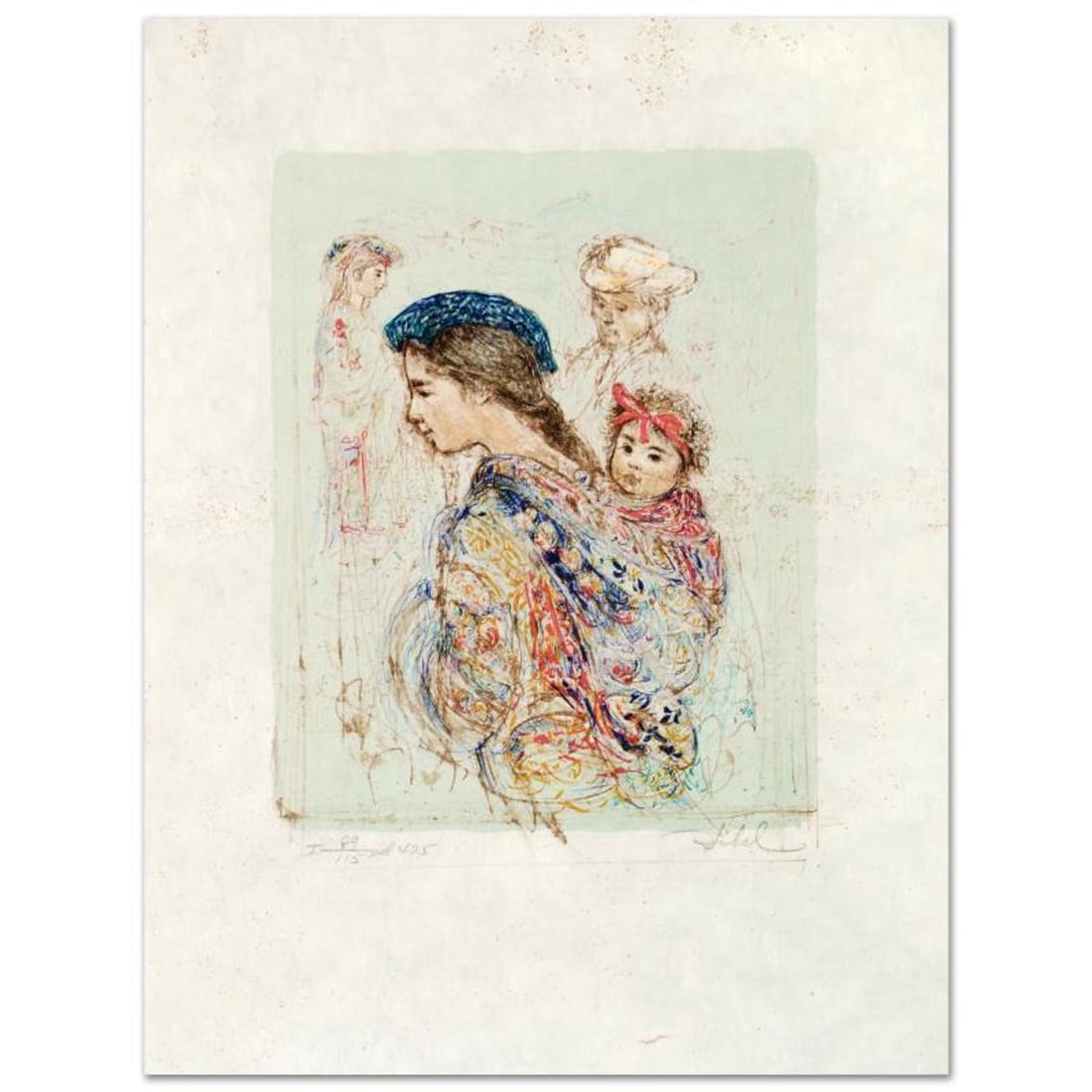 Guatemalan Mother and Baby Limited Edition Lithograph by Edna Hibel (1917-2014), Numbered and Hand: Guatemalan Mother and Baby is a limited edition lithograph on rice paper, numbered and hand signed by Edna Hibel (1917-2014). Includes Certificate of Authenticity! Measures approx. 12" x 16" (with bor