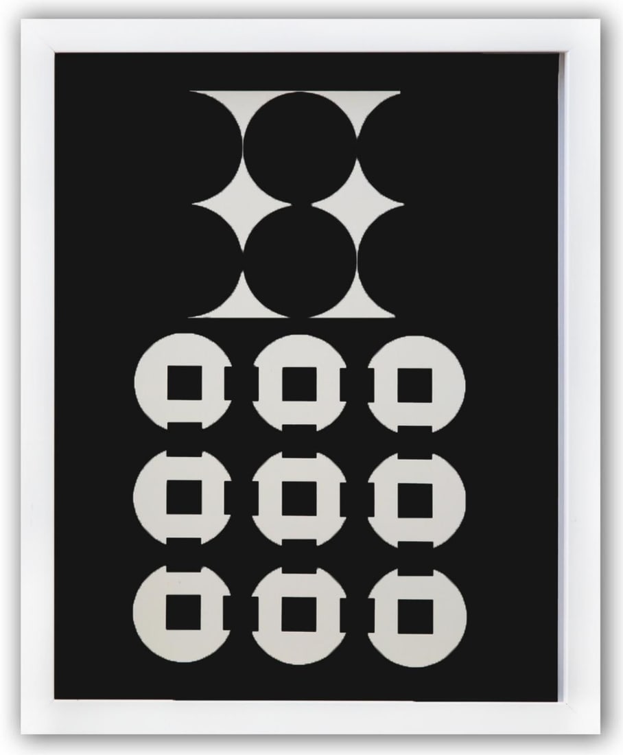 Victor Vasarely- Heliogravure Print "Untitled": Artist: Victor Vasarely. Medium: Heliogravure Print. Title: Untitled. Size: 14" x 11". Measures approx. 15" x 12" (framed). Additional: Custom Framed. Reference#: 21588.