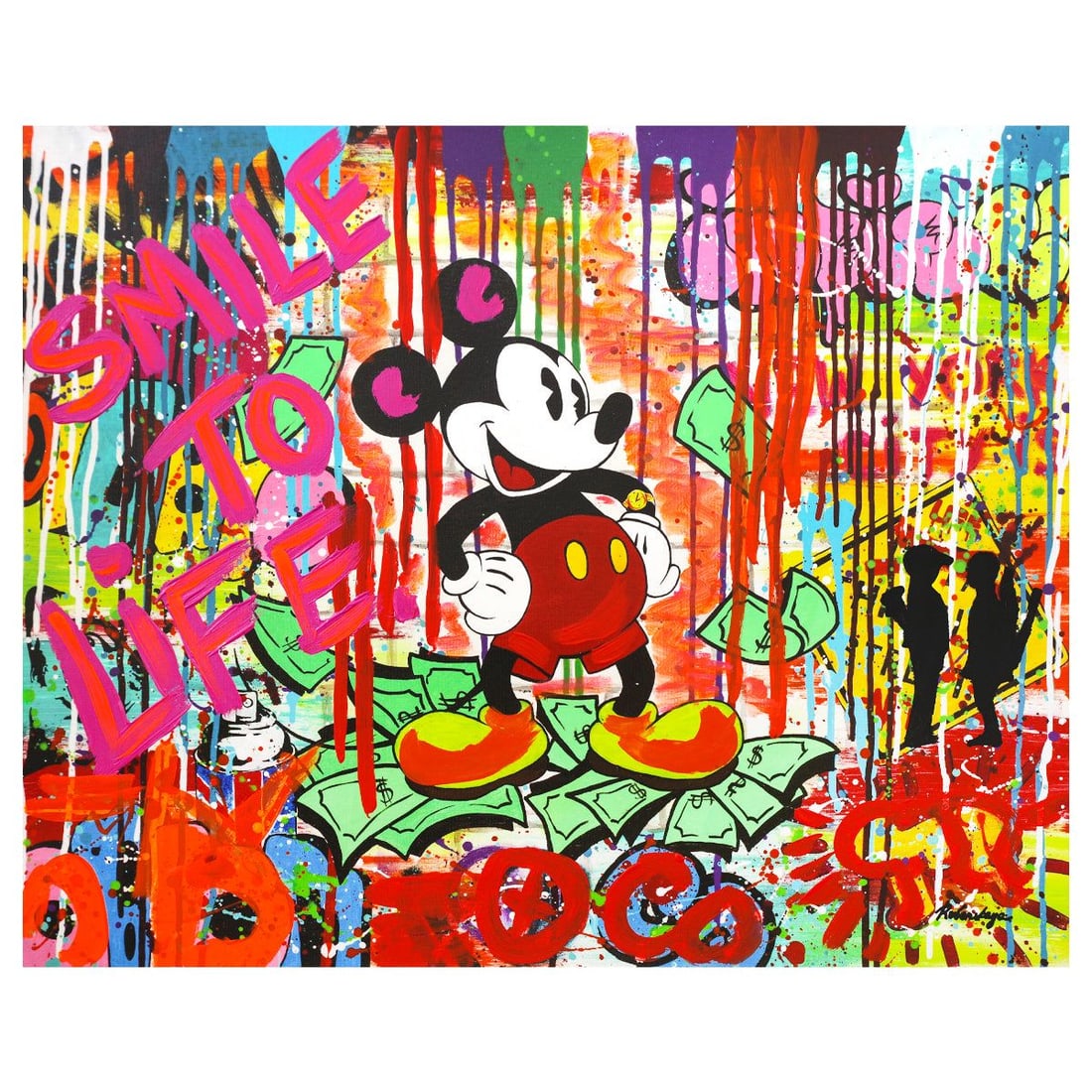Nastya Rovenskaya- Mixed Media "Mr. Dollar Bill": Artist: Nastya Rovenskaya. Medium: Mixed Media. Title: Mr. Dollar Bill. Size: 24" x 30". Signature: Hand Signed. Certificate of Authenticity: Is included. Reference#: 44458.