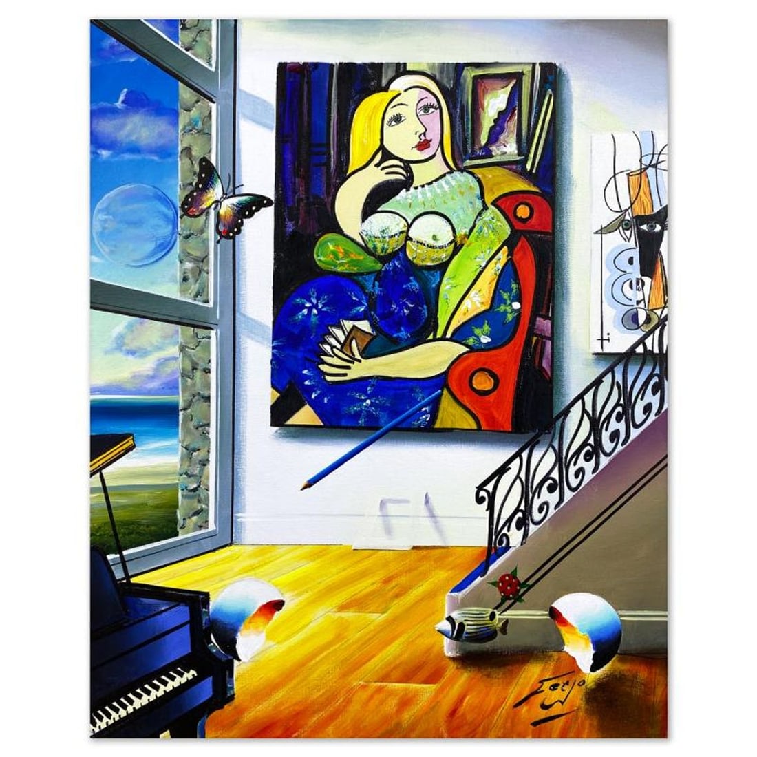 Ferjo, Original Acrylic Painting on Canvas, Hand Signed with Letter of Authenticity.: This is an original acrylic painting on stretched canvas by Ferjo, hand signed by the artist. Includes Letter of Authenticity. Measures approx. 30" x 24" (image).