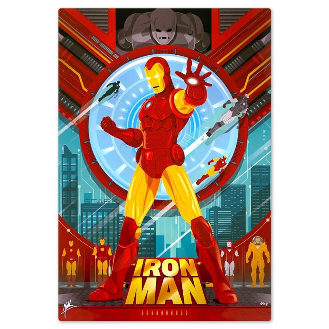 Marvel Comics & Mike Mahle, "Iron man" Limited Edition on Aluminum, PP Numbered 1/4 and Signed with: Iron man is a limited edition giclee on aluminum from Marvel Comics and Mike Mahle, PP numbered 1/4 and bearing the authorized signature of the artist. Includes Letter of Authenticity. Measures