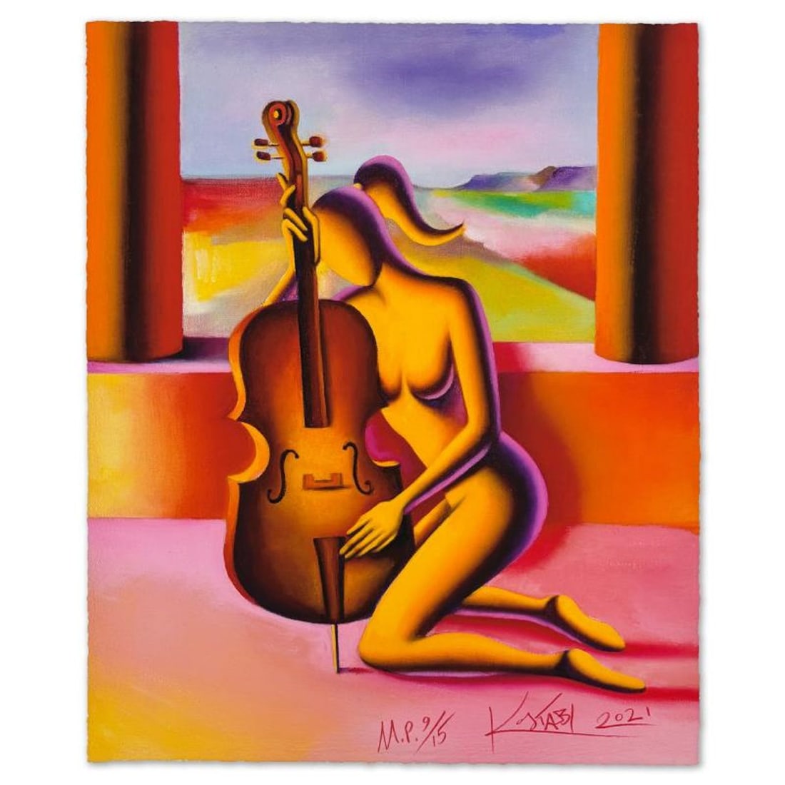 Mark Kostabi, "Harmony in Silence" Limited Edition, MP Numbered 9/15 and Hand Signed with Letter of: Harmony in Silence is a limited edition giclee on paper by Mark Kostabi, MP numbered 9/15 and hand signed by the artist. Includes Letter of Authenticity. Measures approx. 24" x 20" (image).