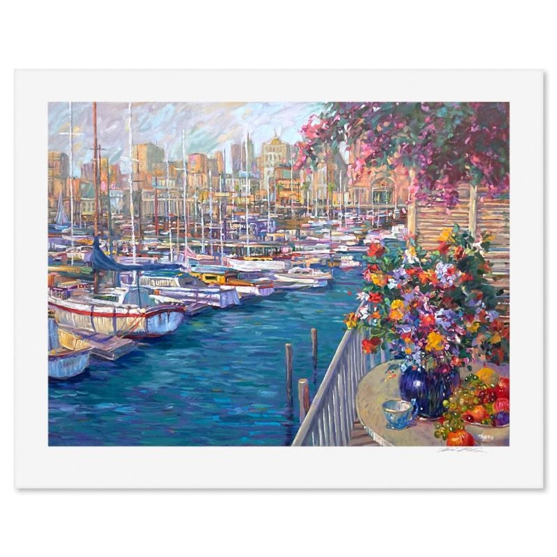 Henri Plisson (1933-2006), "Mediterranean Sunrise" Limited Edition Serigraph, Numbered and Hand: Mediterranean Sunrise is a limited edition serigraph on paper by Henri Plisson (1933-2006), numbered and hand signed by the artist. Includes Letter of Authenticity. Measures approx. 30.5" x 38.5" (bor