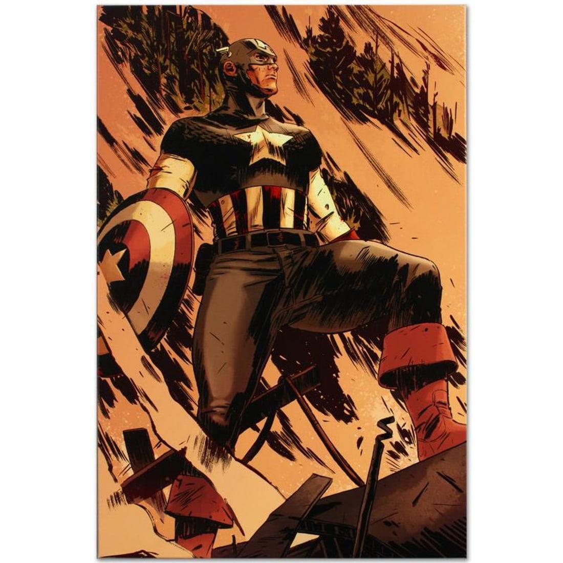 Marvel Comics "Operation Zero-Point #1" Numbered Limited Edition Giclee on Canvas by Mitchell: A piece of comic book history, this limited edition, from original art by Mitchell Breitweiser, depicts an iconic image of Captain America. Since 2005, Mitchell Breitweiser has been penciling,