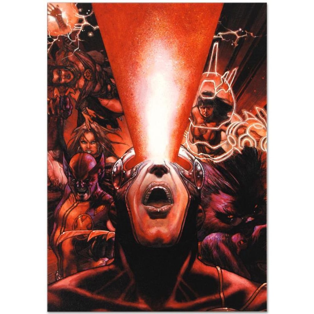 Marvel Comics "Astonishing X-Men #30" Numbered Limited Edition Giclee on Canvas by Simone Bianchi: A piece of comic book history, this limited edition, from original art by Simone Bianchi, depicts Cyclops, Wolverine, beast and other X-Men characters. Known for his use of ink wash in his work,