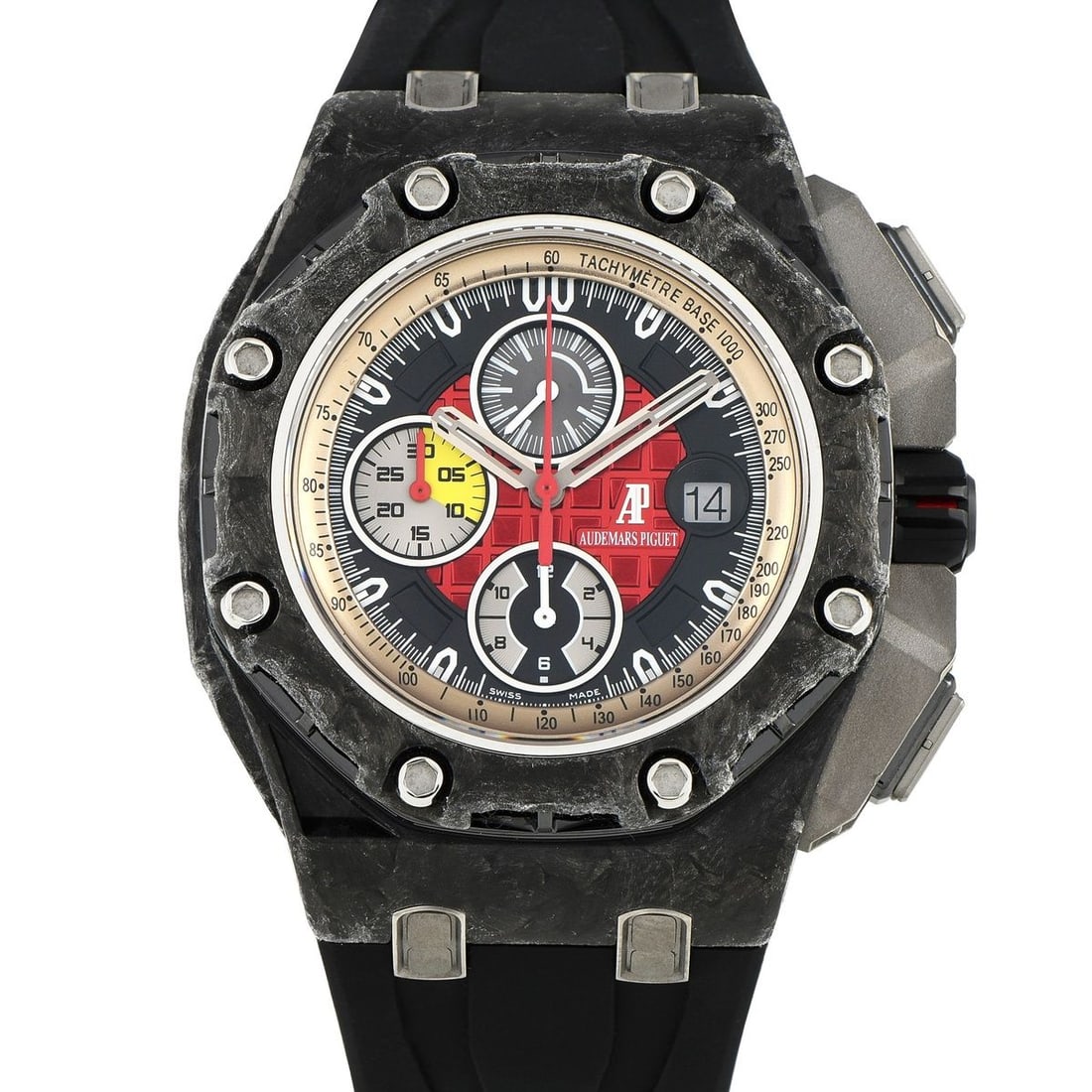 AUDEMARS PIGUET ROYAL OAK OFFSHORE GRAND PRIX 44MM WATCH: The Audemars Piguet Royal Oak Offshore Grand Prix Watch, reference number 26290IO, is ideal for anyone who appreciates complex mechanics.This limited edition timepiece features a 44mm forged carbon ca