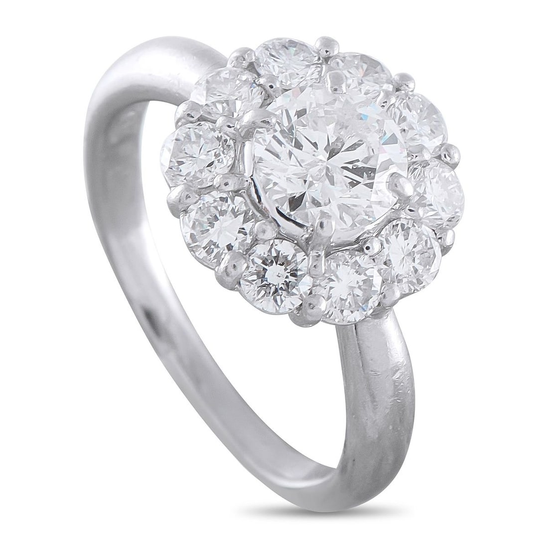 PLATINUM 2.02CT DIAMOND RING: This luxury ring is incredibly chic. The timeless design comes to life thanks to a 1.01 carat Diamond center stone and a halo of Diamonds totaling 1.01 carats. Crafted from Platinum, a 1mm wide band a