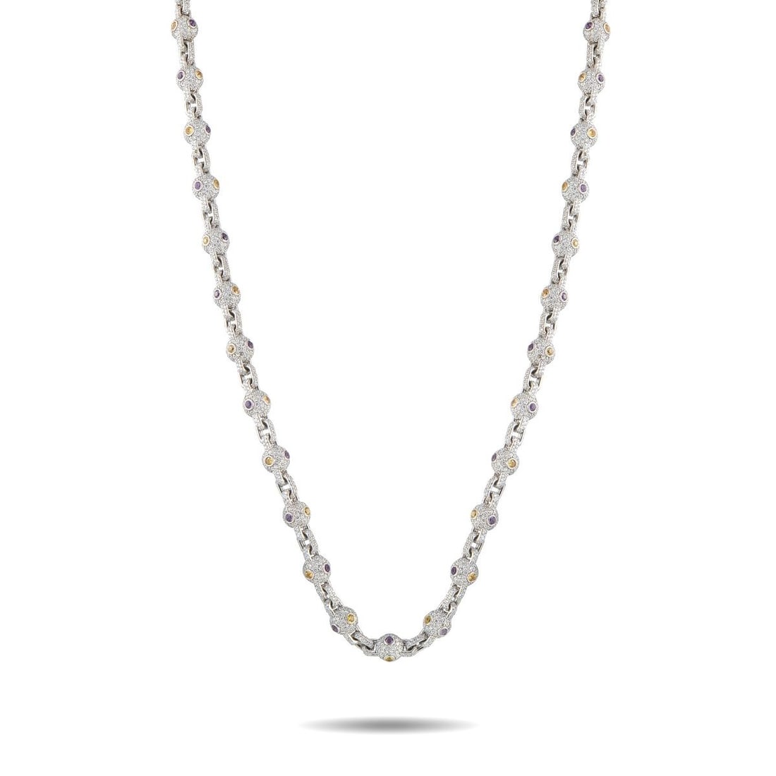 ELIANTTE 14K WHITE GOLD 37CT DIAMOND BALL CHAIN NECKLACE: This striking ball chain necklace by celebrity jeweler Eliantte is a luxury piece that defies convention. Featuring a bold 24 length, Diamonds with an estimated total weight of 37 carats make it impos