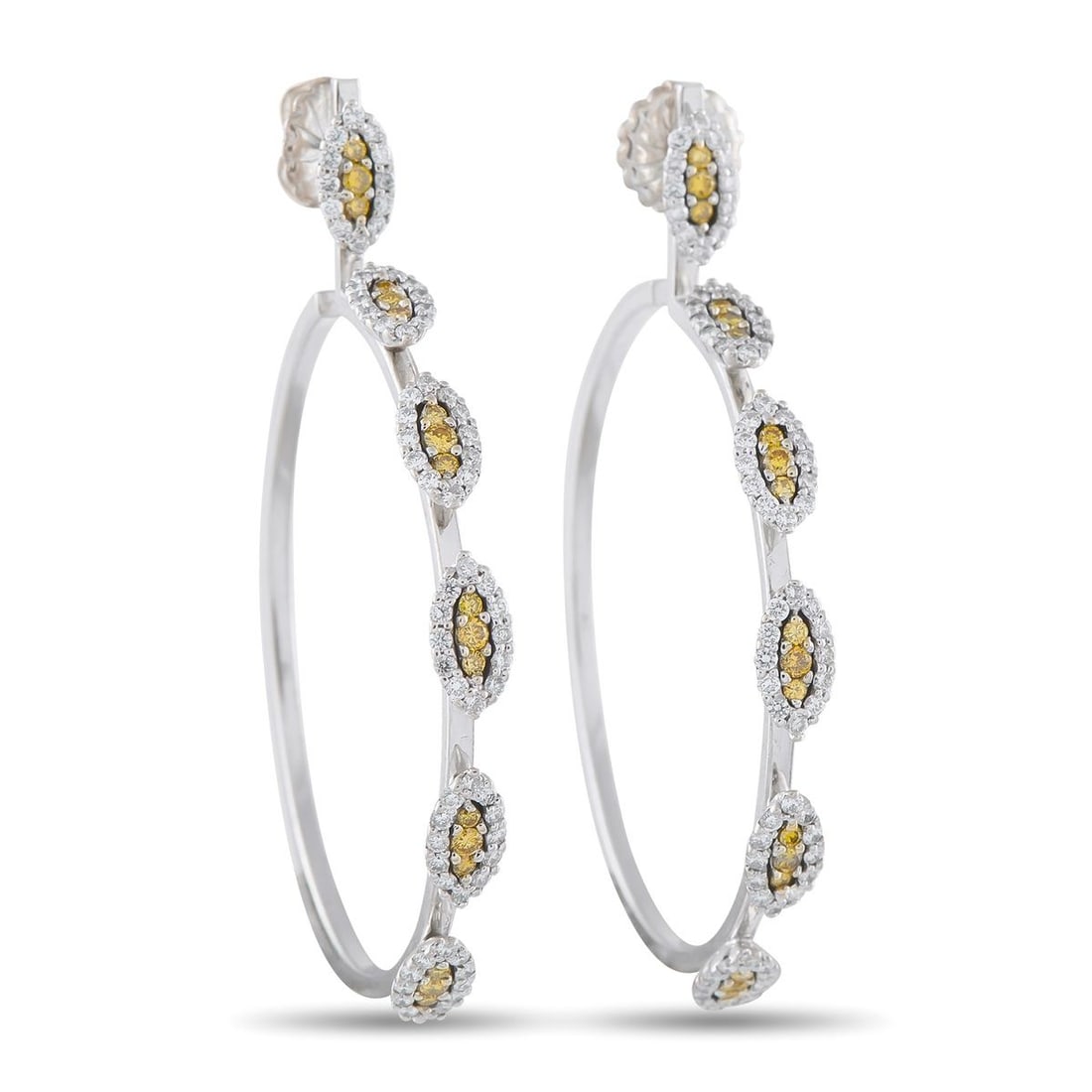 18K WHITE GOLD 3.0CT DIAMOND HOOP EARRINGS: These luxury hoop earrings offer an elevated take on a classic accessory. Diamonds with a total weight of 3.0 carats add sparkle and sophistication to the simple 18K White Gold settings. Each earring 