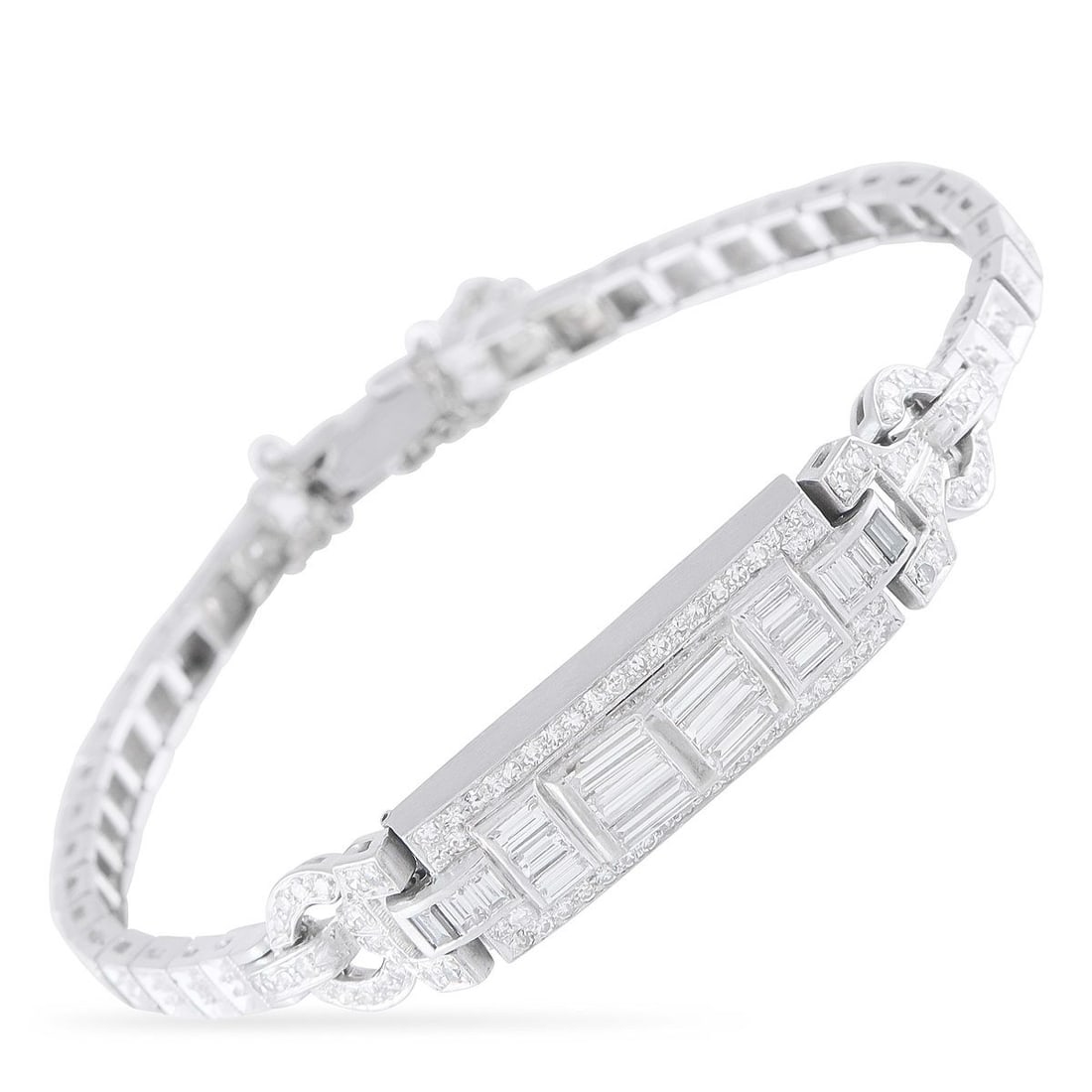 PLATINUM 2.40CT DIAMOND BRACELET: This luxury bracelet exudes vintage elegance. Set in Platinum, sparkling Diamonds with a total weight of 2.40 carats elevate the timeless Art Deco design. It measures 6.50 long and includes a secure c
