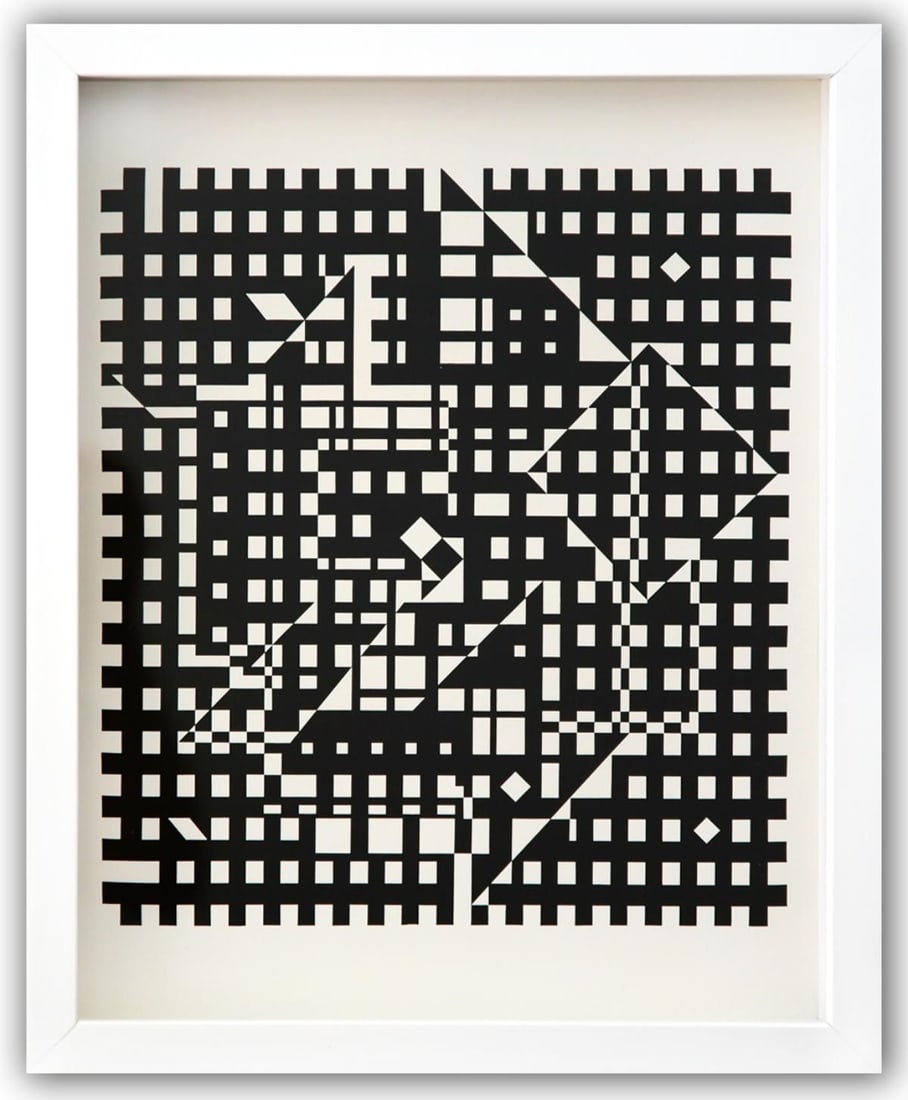 Victor Vasarely- Heliogravure Print "Untitled": Artist: Victor Vasarely. Medium: Heliogravure Print. Title: Untitled. Size: 13" x 10". Measures approx. 15" x 12" (framed). Additional: Custom Framed. Reference#: 21519.