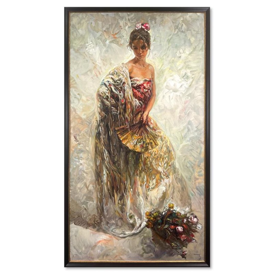 Royo, "La Modelo" Framed Limited Edition Serigraph on Clay-Board (58.5" x 33.5"), Numbered 1/150 and: La Modelo is a limited edition serigraph on clay-board by Royo, numbered 1/150 and hand signed by the artist. This piece comes framed. Includes Letter of Authenticity. Measures approx. 58.5" x 33.5" (
