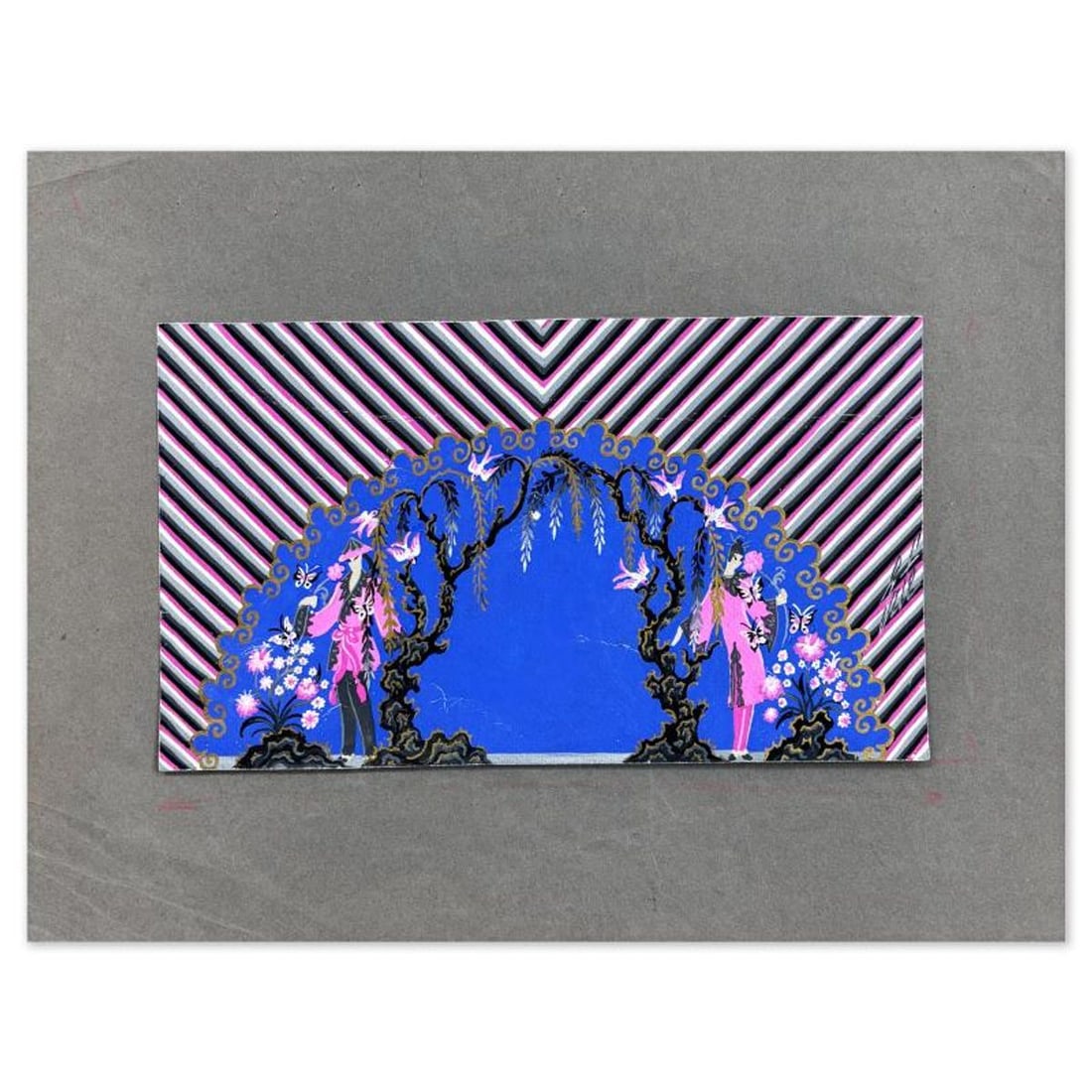Erte (1892-1990), "Chinois, Tulle, December 6, 1958" Original Gouache Painting, Hand Signed with: Chinois, Tulle, December 6, 1958 is an original gouache painting on paper by Erte (1892-1990), hand signed by the artist. Includes Letter of Authenticity. Measures approx. 10" x 13" (border), 5.5" x 9