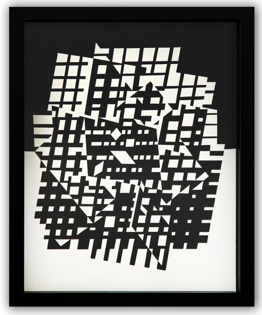 Victor Vasarely- Heliogravure Print "Untitled": Artist: Victor Vasarely. Medium: Heliogravure Print. Title: Untitled. Size: 13" x 10". Measures approx. 15" x 12" (framed). Additional: Custom Framed. Reference#: 21537.