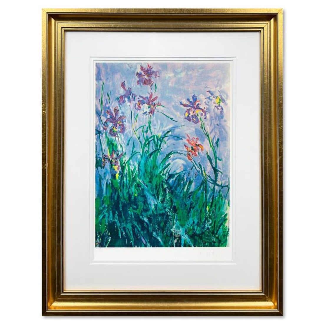 Claude Monet (1840-1926), "Iris" Framed Limited Edition Lithograph with Letter of Authenticity.: Iris is a framed limited edition lithograph on paper by Claude Monet. Printed by Atelier Tete a Tete in Paris and authorized by the Monet Estate and ADAGP Paris , the piece is plate signed and comes w