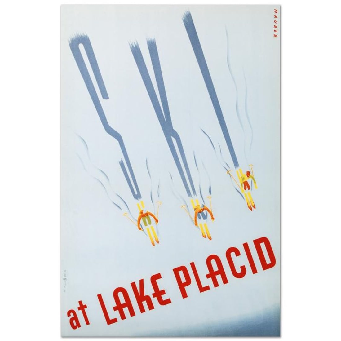 RE Society, "Ski at Lake Placid" Hand Pulled Lithograph, Image Originally by Maurier. Includes: Ski at Lake Placid is a hand pulled lithograph on paper by the RE Society, image originally by Maurier. Includes letter of authenticity. Measures approx. 20.5" x 31" (image). Reference#: 93317.
